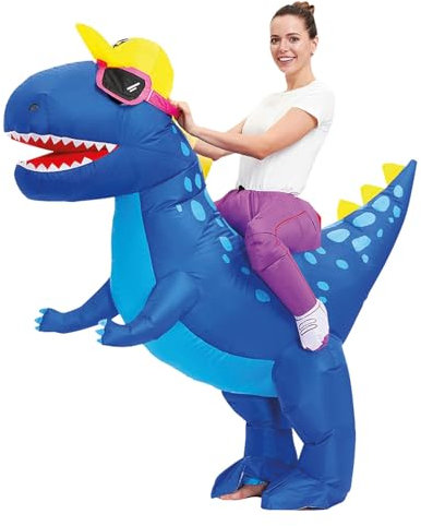 AirSuit® Disfraz inflable de dinosaurio azul | Disfraz inusual de tamaño adulto 160 a 190cm| Hecho de poliéster altamente resistente Agradable de llevar | Sistema de inflado incluido | OriginalCup®