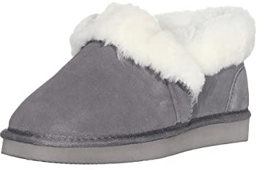 Harrys-Collection Damen Hausschuh Halbschuh Boots aus Lammfell in 2 Farben Merino, Farben:dunkelgrau, Schuhgröße:39
