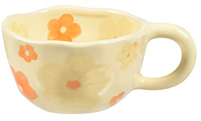 Koythin Tazza da caffè in ceramica, creativa, per ufficio e casa, lavabile in lavastoviglie e forno a microonde, 250 ml, per latte al latte al latte (fiori arancioni)
