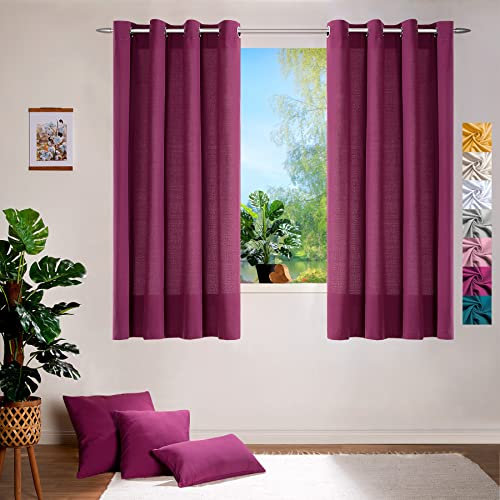 heimtexland ® Deko Vorhang Baumwolle Dekoschal Blickdicht Einfarbig Ösenschal Gardine Typ849 Beere HxB 145x140 cm