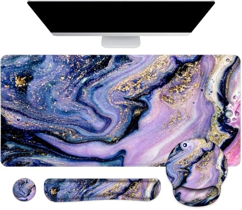 LATEEFAH Mauspad mit Handgelenkauflage, großes Mauspad, ergonomische Gaming-Schreibtischunterlage, Tastatur-Handgelenkauflage-Set, 4-in-1-Schreibtischunterlage, Tastaturmatte für Zuhause, Büro