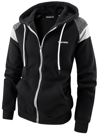 Ywenaisy Sweatjacke Herren mit Kapuze Trainingsjacke Herren Zip Hoodie Herren Kapuzenjacke Herren Kapuzellover Farbblock Pullover Herren(08#Schwarz,XL)