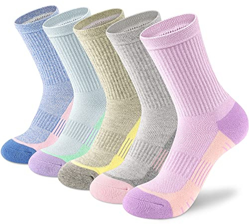 cuangya Crew-Socken für Damen, sportlich, Wandern, Laufen, gepolsterte Kompressionssocken, 5 Paar
