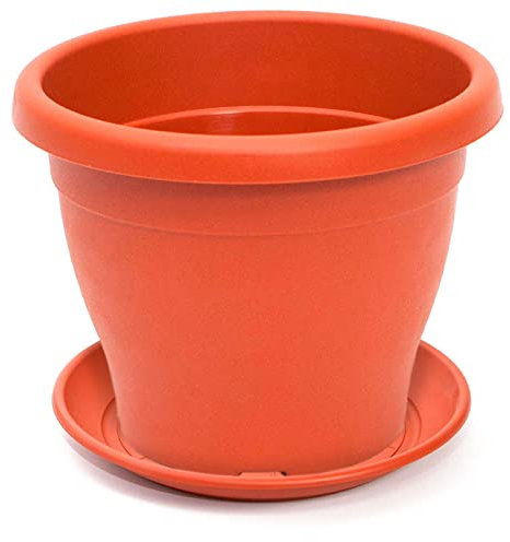 ACAN Tradineur – Maceta con Plato Tipo mediterránea, 50 cm de diámetro, Ideal Tanto para Interior como Exterior. Jardinera Alta con Agujeros para drenar Agua, Color Marrón