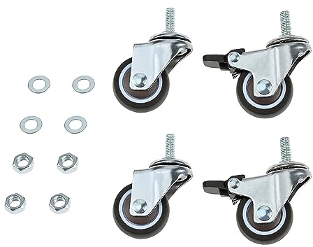 Schwerlastrollen Schiebetürrollen M6 4 Räder Möbelrolle mit Bremse Lenkroll | 1,25 Zoll,M6x15mm,Gebremste Lenkrollen Passend für Schiebetüren und Möbel, Hohe Traglast, Leiser Lauf und Bodenschonend