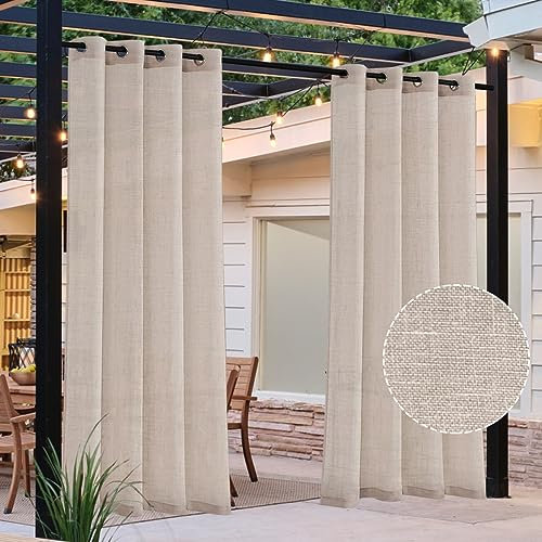 Wasserdichter Outdoor-Vorhang für Terrasse, Leinen-Optik, strapazierfähig, für drinnen und draußen, Solider Ösenvorhang, wärmeisoliert, Sonnenlichtblock-Vorhang für Pavillon/Veranda (132 x 213