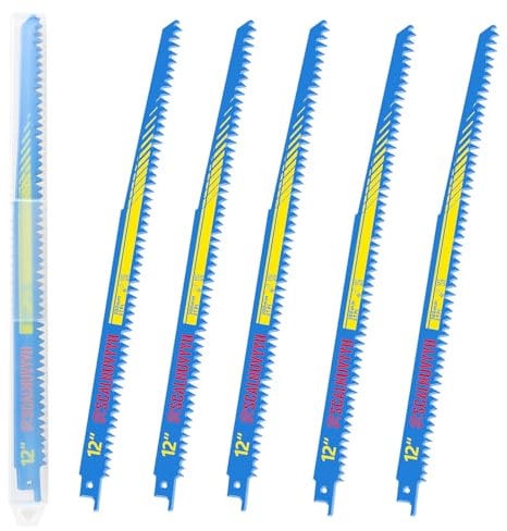 Scalnuvyyh Säbelsägeblätter Holz 300mm, 5TPI Sägeblatt Säbelsäge Holz, Säbelsägeblätter für schnelle Schnitte Grobholz, Nassholz, Brennholz [5 Stück] (HSS)