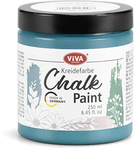 Viva Decor Chalk-Paint - Smoky Blue - Blau 250ml - Kreidefarbe für Möbel, Wand und Deko, Mattes Finish, Hochpigmentiert, Ideal für Shabby Chic & Vintage Look für Holz & andere Oberflächen