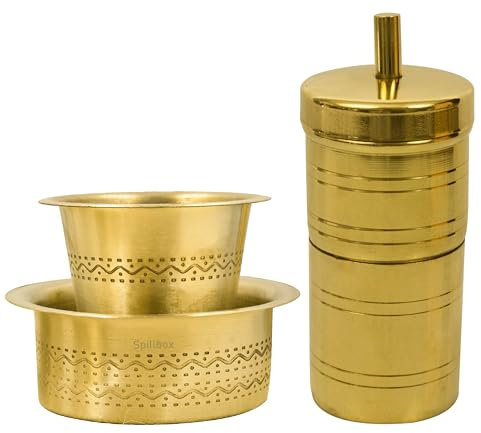 Putrika Traditional Brass Filter Coffee Maker, Brass, Decoction Liquid Maker, Coffee Filter Vessel, Utensil, Kumbakonam Degree Coffee Filter for Home- Vinsan Filter Combo with Engraved dabra (2)