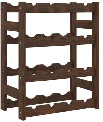 vidaXL Weinregal, Flaschenregal mit 4 Ablagen für 16 Flaschen, Weinflaschenhalter Weinständer mit Wellen-Design, Weinhalter Getränkeregal für Küche Keller, Braun Massivholz Kiefer