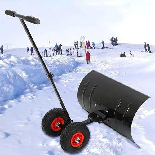 Schneeschieber mit 2 Rädern, robuste Schneeschaufel, rollender Schneeschieber mit verstellbarem Griff und rutschfesten Rädern und Winterhandschuhen, Snowa-Entfernungswerkzeug for Auffahrten, Gartenpfl