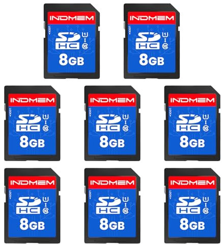 INDMEM SD Card 8GB, 8 Packs Class 10 8GB Flash Memory Card MLC Standard Secure Digital Cards Camera Card