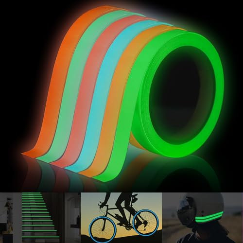 6 Rollen Leuchtendes Klebeband, Selbstklebendes Fluoreszierendes Klebeband, Glow in the Dark Tape, Leuchtband Warnband für Treppen, Wände und Ausfahrtsschilder (3m*1cm,6 Farben)