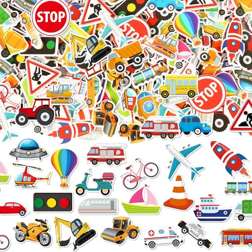 JULBEAR Auto Sticker Kinder, 300 Stück Aufkleber Kinder Auto Bagger Sticker Fahrzeug Belohnungssticker Car Sticker Moosgummi Selbstklebend Sticker für Kinder Jungen Party Kindergeburtstag Geschenke