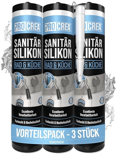 PROCREA® 3x Premium Sanitärsilikon Bad & Küche“ (Transparent) [mit Anti-Schimmel-Formel] Dichtmasse für innen & außen - Universal Silikon in Profi-Qualität (farblos) - Made In Germany
