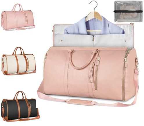 Vielseitige Faltbare Gepäcktasche für Kleidung, Handgepäck-Kleidertasche, 2-in-1-Hängekoffer-Anzugtasche, große Wochenend-Reisetasche (Pink)