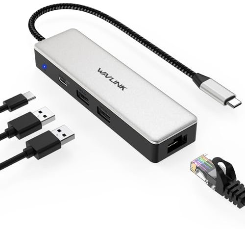 WAVLINK Adaptateur USB C vers Ethernet 2.5Gbps, 10Gbps USB-C PD 100W pour Ordinateur Portable, Aluminium RJ45 LAN Adapter Internet Driver Plug & Play pour MacBook, HP, Dell, Lenovo, iPad, iPhone