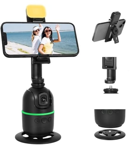 KozyOne Auto Face/Body Tracking Tripod, No App Required, 360° Rotation Phone Holder with Fill Light, Auto Tracking Phone Holder, Smart Gesture Control, for Vlog, Tiktok, Streaming, Zoom