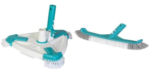 Gre 40016N - Nettoyeur de Piscine Rotatif Manuel Triangulaire Blanc & 40041SN - Brosse pour Nettoyer Le Fond et Les parois de la Piscine, 25 cm
