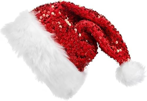 DERAYEE Weihnachtsmannmütze, Grün & Rot Weihnachtsmannmützen für Kinder Erwachsene Verdickte warme Weihnachtsparty Mützen (17,7 x 11,8 Zoll) (Rot)