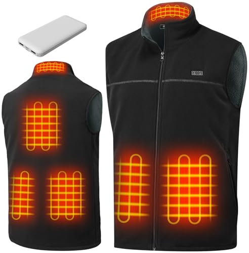 Beheizbare Weste, Heizweste für Damen Herren, Beheizte Jacke mit 12000mAh Powerbank, Microfleece Heizjacke, USB Wärmeweste mit 3 Einstellbar Temperatur, 6 Heizzone, Wärmejacke Winter Kleidung mit Akku