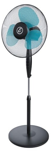 Ventilatore Per Pavimento A Piantana Potente Da 50W Pale Da 40 Cm Silenzioso Colore Nero e Azzurro 3 Velocità Oscillante Altezza e Inclinazione Regolabili Griglia Di Protezione