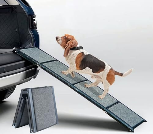 BestVida® Haustierrampe (170 x 44 cm), Hunderampe für Auto, SUV und LKW, Faltbare und tragbare Haustierrampe mit Rutschfester Teppichoberfläche, leicht Stabil, extra breite Hundestufen