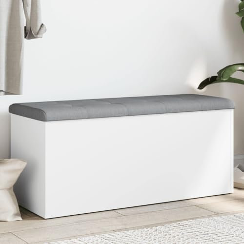 Willood Sitzbank mit Stauraum, Bank Gepolstert Sitzhocker Schuhbank, Truhenbank Polsterbank Aufbewahrungsbox für Wohnzimmer Flur, Weiß 102x42x45 cm Holzwerkstoff