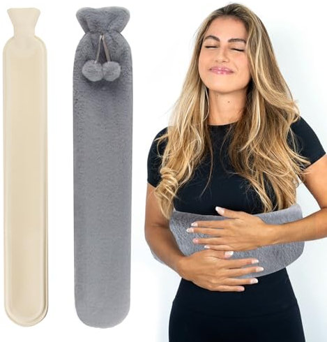 Hyran Wärmflasche Lang mit Bezug, 2 L Wärmflasche XXL, 75 cm Naturkautschuk Nackenwärmflasche, Wärmflasche Groß Abnehmbarer und Waschbarer Wärmebeutel für Erwachsene & Kinder
