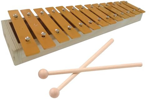 Funien Glockenspiel mit 13 Tönen, klassisches Xylophon in Holzfarbe, Metalltasten, Percussion-Rhythmus, Hand-Musikinstrument mit 2 Schlägeln, Geschenk für Anfänger und Schüler