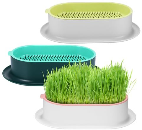 TBGJSYY 3 PCS Cat Grass Seed Tray,Plastic Soil Free Cat Plant Planting Box,Catnip Cat Grass Box,Plant Bowls for Cat Grass,Cat Grass Box Cat Grass Growing Kit for Planting Cat Grass