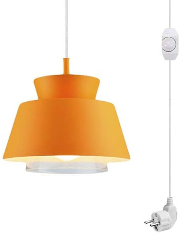 FSLiving Pendelleuchte mit Lampenschirm aus Metall,Orange steckerfertiger Kronleuchter mit 4,5 m Steckerkabel, E27 Lampenfassung Hängende Leuchte für Schlafzimmer Esszimmer TB1221