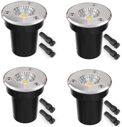4PCS Faretto Luce Da Pavimento - Faretto Da Incasso COB 3W, Faretti LED Esterno, Faretto Impermeabile IP67 12V, Faretto Per Scale A Led Per Esterni, Per Piazze, Cortili, Prati, Piscine(White Light)