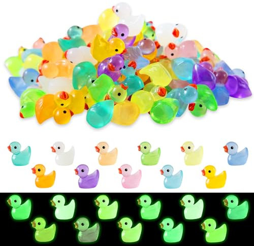Makorobi 110 Stück leuchtende Mini-Enten aus Kunstharz, kleine Enten im Dunkeln, kleine Kunststoff-Miniatur-Enten Figuren für Puppenhaus-Dekoration, Mikro-Garten, Zuhause, Landschaft, Aquarium