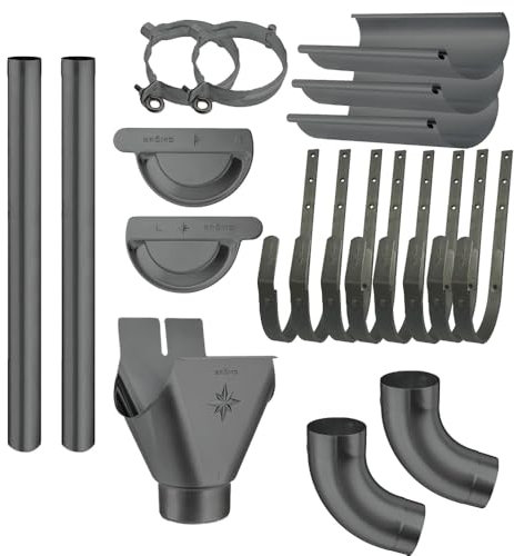 Dachrinnen Komplettset verzinkt farbig | 8tlg. 250mm | 7tlg. 280mm | 6tlg. 333mm (Staubgrau ca. RAL 7037, 4 Meter 8tlg. 250mm)