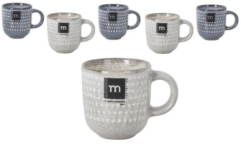 Set de 6 Tazas de Café de Cerámica – 3 Azules y 3 Grises | Espresso, Cortado, Capuccino, Latte | Para Todos Ocasiones - Hogar o Hosteleria | Diseño Práctico y Duradero (Espresso - 100 ml)