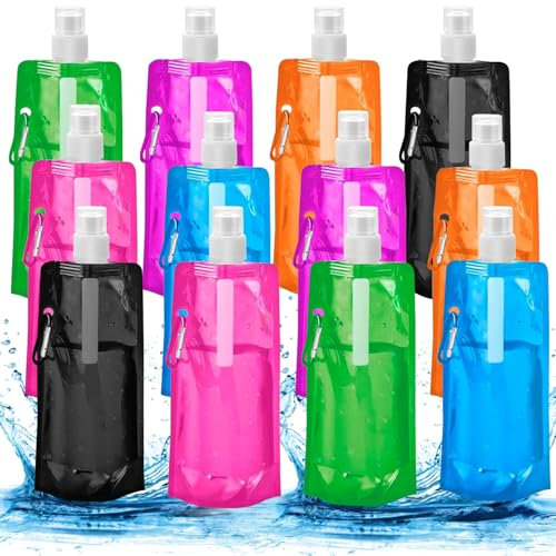 12 Stück 500ML Faltbare Trinkflasche,Tragbarer Zusammenklappbare Wassersack,Wiederverwendbare Faltbare Wasserflasche,Faltbare Wasserflaschen Set für Wandern,Abenteuer,Reisen,Unisex Adult 