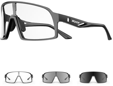 SCVCN Fotocromatici Occhiali Ciclismo Uomo Occhiali MTB Donna TR90 Occhiali Bici da Corsa Trasparenti Occhiali da Sole Sportivi Anti-UV400 Occhiali da Ciclista Running Bicicletta Mountain Bike S325