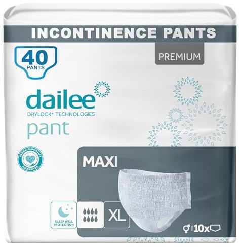 Dailee Pants Maxi XL - 40x Couches Adultes, Couche Culotte Incontinence Femme et Homme - 4 Paquets de 10 Slip Incontinence, Culotte Jetable