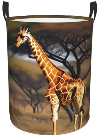 Afrika Giraffe Majestätischer Baumdruck Wäschekorb rund Aufbewahrungskorb Wäschekorb Kleidung Spielzeug