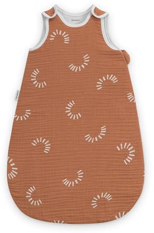 Ehrenkind® Baby Sommerschlafsack Rund Musselin | aus weicher OEKO-TEX zertifizierter Bio-Baumwolle | Sommer Baby Schlafsack Baby 1 TOG Gr. 50/56 Zimt Gemustert