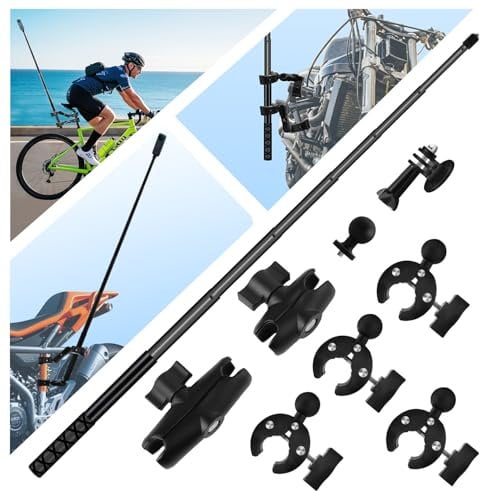 HAFOKO Motorcycle Camera Mount Kit Compatible for Insta360 X5,X4, X3, X2, X Double Clamp Mount with 47” Invisible Stick Motorcycle Bike Handlebar Mount Compatible with GoPro 12-3 Cycling UTV ATV Vlog