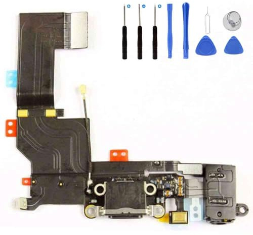 Eutoping USB Charging Port Replacement Repair for Apple iPhone 5S Black Dock Connector Charging Board Flex Cable Assembly Replacement with Tools