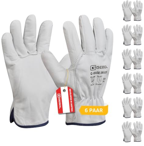 Gebol G-Base Driver Arbeitshandschuhe, 6 Paar, Gr. 8/M, atmungsaktiv | Für Werkstatt, Bau & Industrie, sicherer Halt bei jedem Griff, feines Tastgefühl, angenehme Passform, elastischer Bund