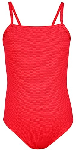 Aquarti Mädchen Badeanzug mit Spaghettiträgern Streifen – Sport Badeanzug Mädchen, Chlorresistent, Farbe: Jacquard Punkte Rot, Größe: 164