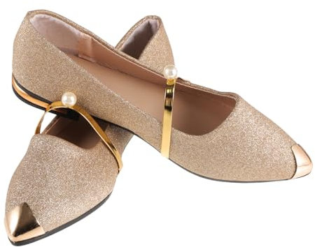 LIFKOME 1 Paire Escarpins à Perles Doigt De Pied Chaussures Femme Unique Plat Chaussures Nues Chaussures pour Femmes Seul Chaussures Femmes Talons Nus Femme Pompes Golden