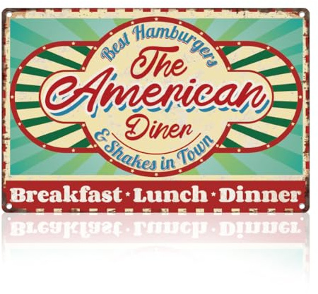 DOODLREAM American Diner Retro Metall-Blechschild Wandkunst Küchendekor | 20 x 30 cm Retro Blechschild im 50er/60er Diner Stil, Wanddekoration als Geschenk für Restaurant, Männerhöhle und Café