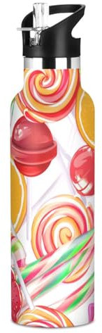 Kids Water Bottle with Straw for School 20 Oz Water Bottle Insulated for Boys Girls, BPA-Free, Vibrant Candies Colorful