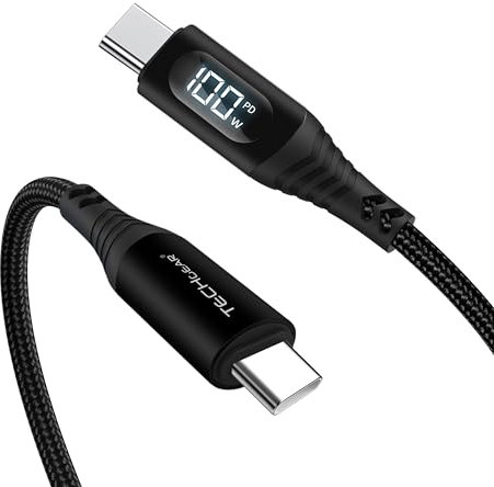 TECHGEAR 100W USB C to USB C Charger Cable Fast Charging 5A Type C Cable LED Display Compatible with MacBook Pro/Air, iPad Pro 2024/Air, iPhone 16 Pro Max, Galaxy S25 S24, Pixel 9 8, PS5 Switch (1m)