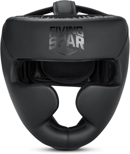 Boxen Kopfschutz, 180° Sichtfeld, PU-Leder, Verstellbar, Größen S-M (53-56 cm) & L-XL (56-59 cm), Schwarz (schwarz, L)